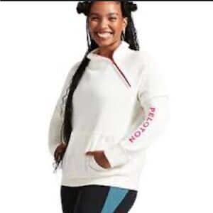 Peloton white and pink everyday oversized crewneck zip up sweatshirt